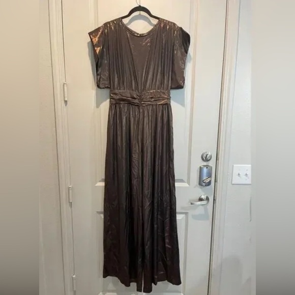 MISA Los Angeles Sophia Metallic Bronze Jumpsuit Medium - Picture 2 of 4